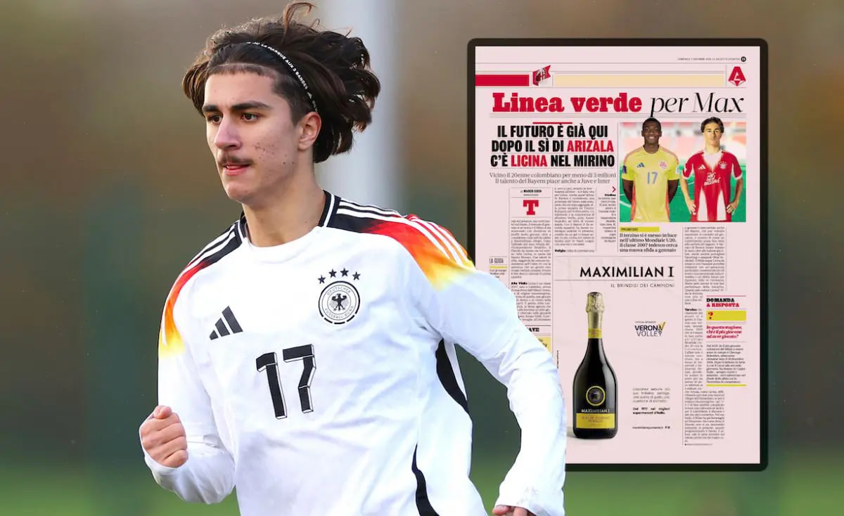 عکس آدین لیچینا وینگر تیم ملی جوانان آلمان روی صفحه روزنامه گاتزتا