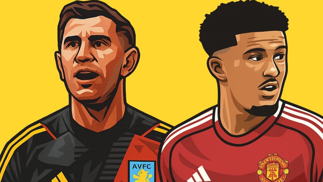 تصویر انیمیشنی امیلیانو مارتینز دروازه‌بان استون ویلا و جیدون سانچو وینگر منچستریونایتد