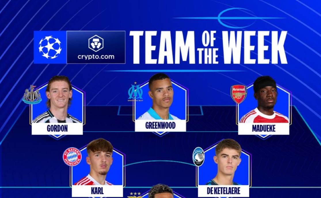 تیم منتخب رسمی هفته ششم لیگ قهرمانان اروپا - نونی مادوئکه - میسون گرینوود - آنتونی گوردون