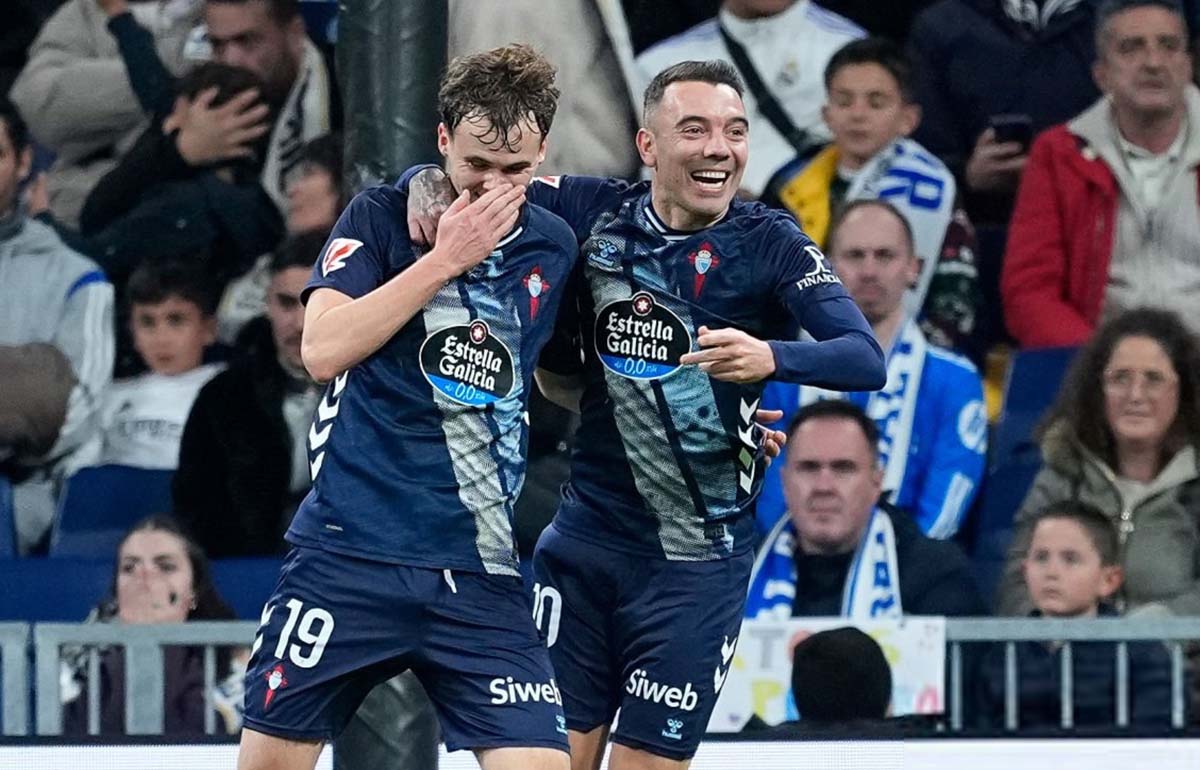 مهاجمان سلتاویگو در جریان پیروزی مقابل رئال مادرید در برنابئو - یاگو آسپاس - ویلیوت اسودبرگ