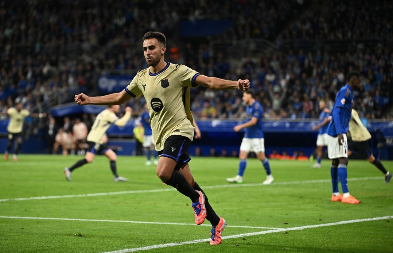 اریک گارسیا پس از گلزنی مقابل رئال اویدو - بازیکن اسپانیایی بارسلونا - لالیگای اسپانیا