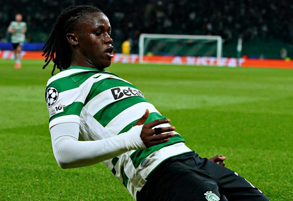 جووانی کندا پس از گلزنی برای اسپورتینگ لیسبون مقابل کلوب بروخه - لیگ قهرمانان اروپا