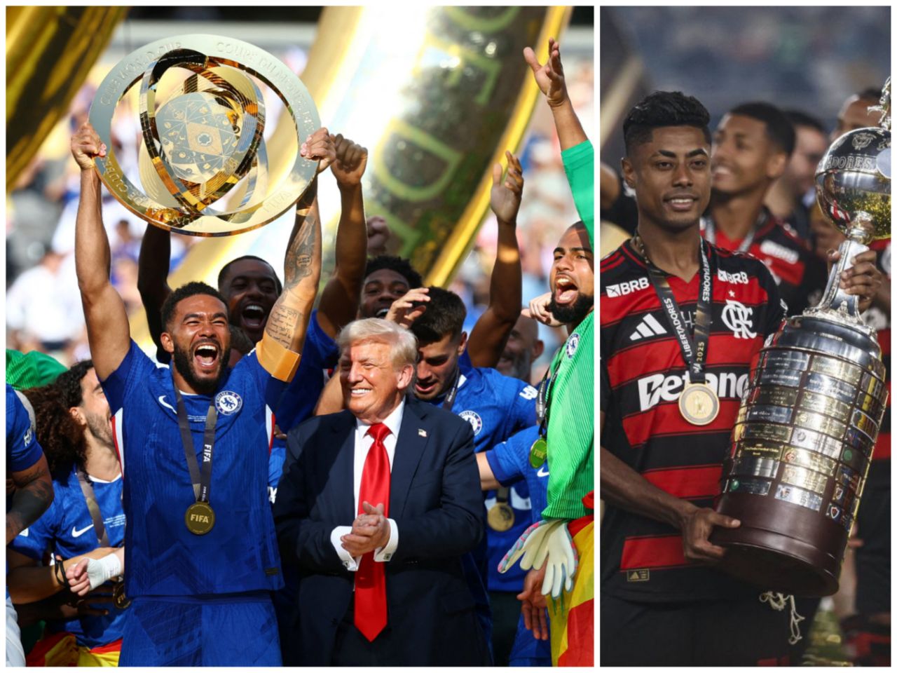 عکس از جشن قهرمانی چلسی در جام جهانی باشگاه‌ها با ترامپ و قهرمانی فلامینگو در کوپا لیبرتادورس