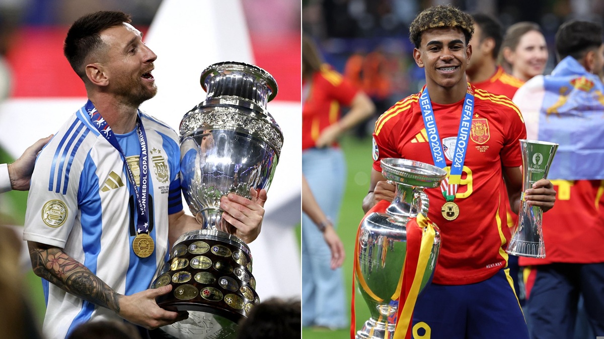 لیونل مسی و لامین یامال، همراه با جام قهرمانی یورو و کوپا