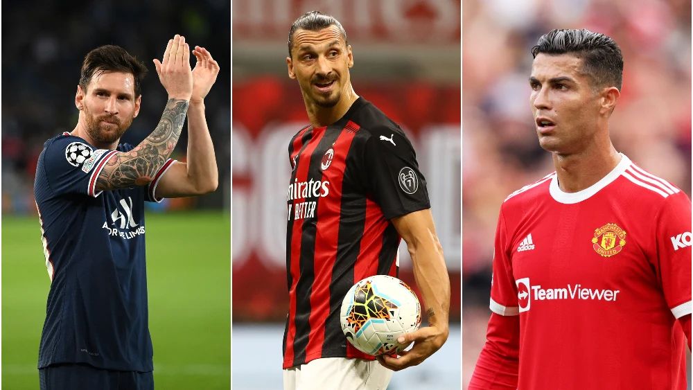 کریستیانو رونالدو در پیراهن منچستریونایتد - زلاتان ابراهیموویچ در پیراهن میلان - لیونل مسی در پیراهن پاری سن ژرمن 