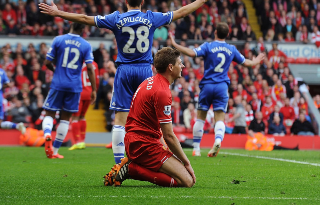 استیون جرارد در بازی لیورپول و چلسی در سال 2014