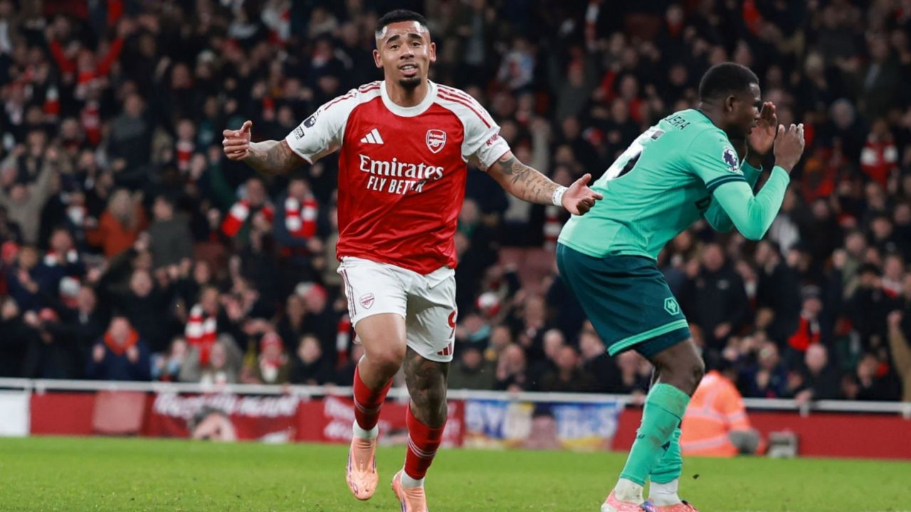 خوشحالی گابریل ژسوس از گلزنی مقابل وولورهمپتون