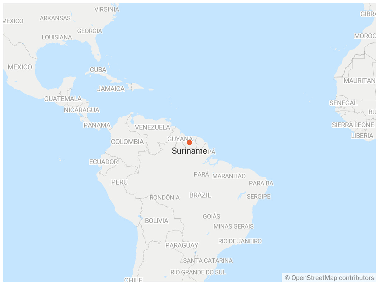 سورینام در نقشه جهان