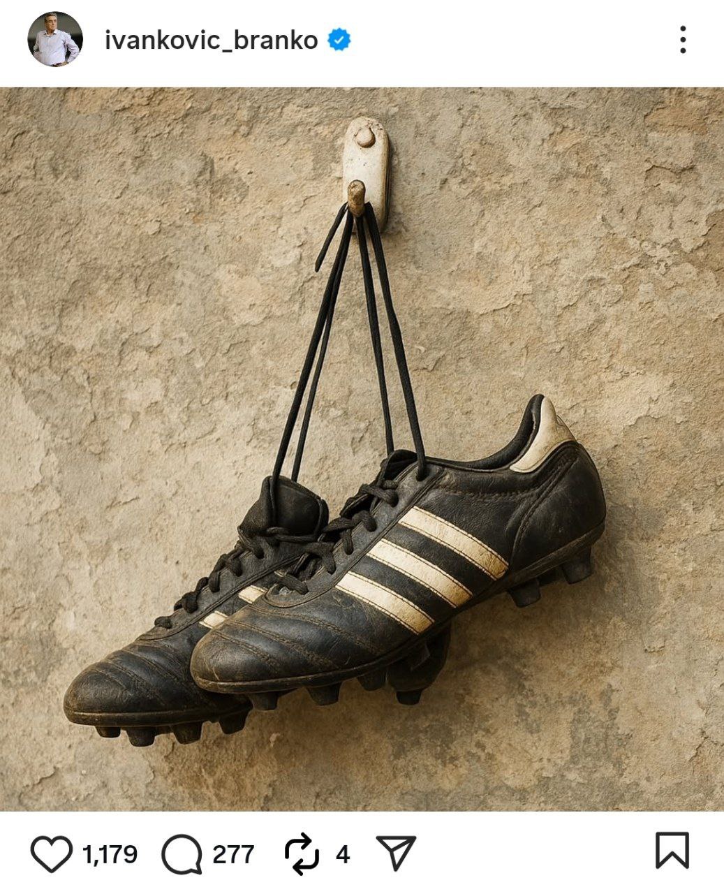 عکس از پست خداحافظی برانکو از فوتبال در اینستاگرام