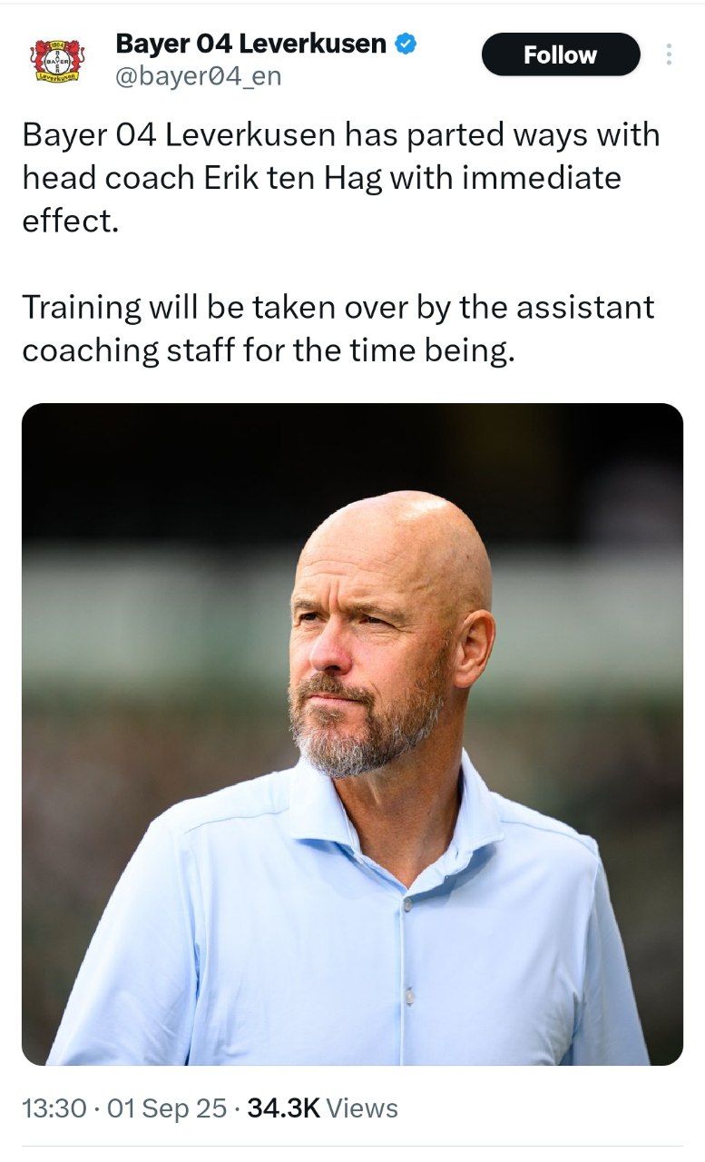 اخراج باورنکردنی اریک تن هاخ از بایرلورکوزن 