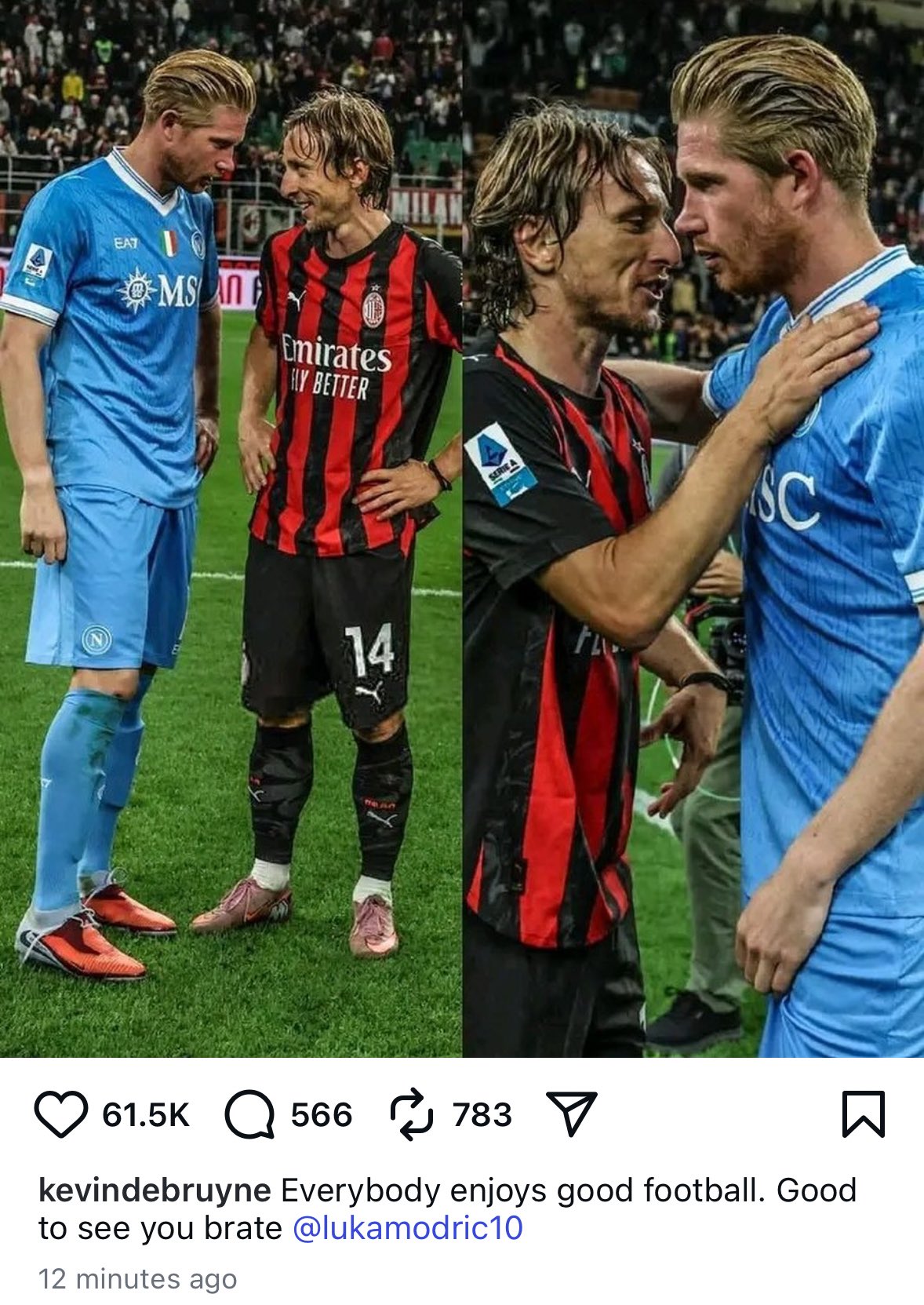 واکنش زیبا و احساسی کوین دی بروین از رویارویی با لوکا مودریچ 