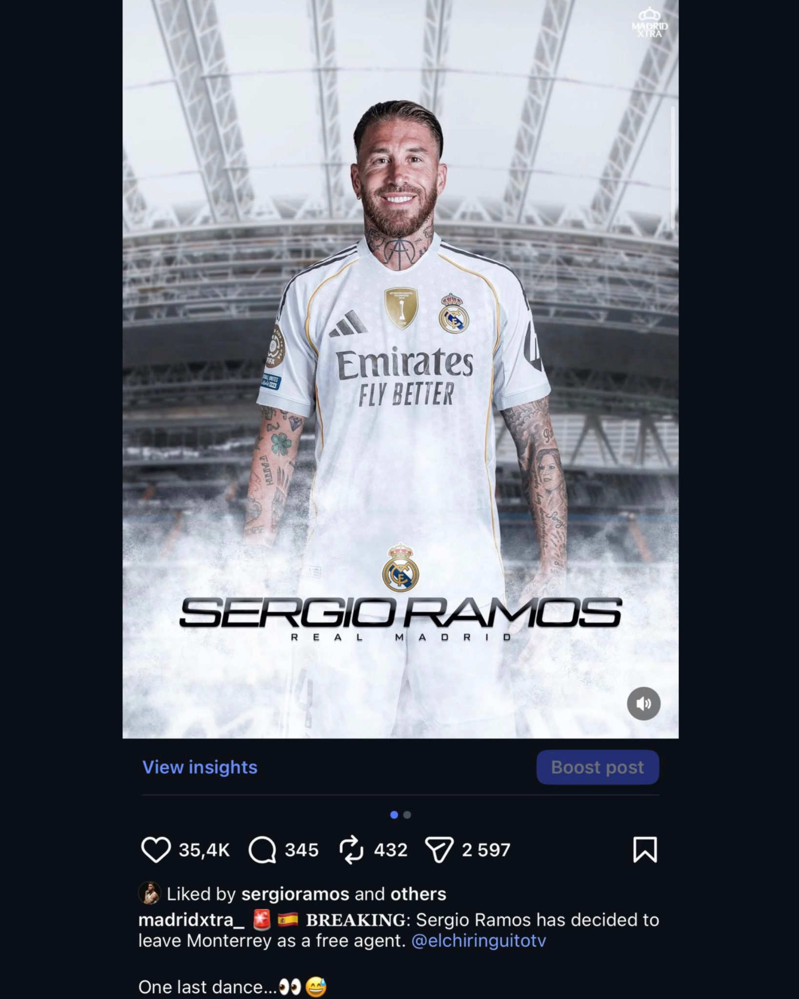 لایک جنجالی‌‌ سرخیو راموس، اسطوره‌ی رئال مادرید در اینستاگرام 